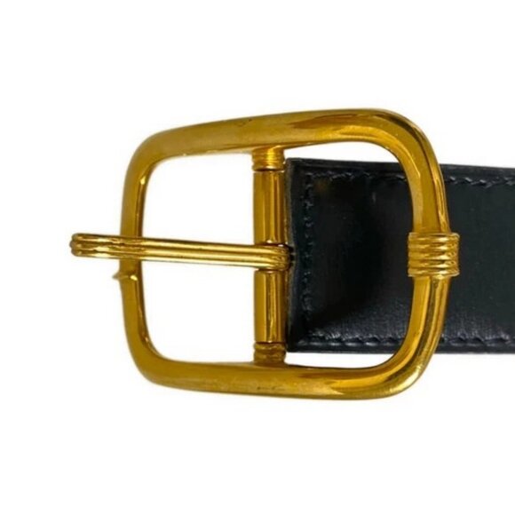 HERMES - Black Gold Veau Swift Circle T Belt